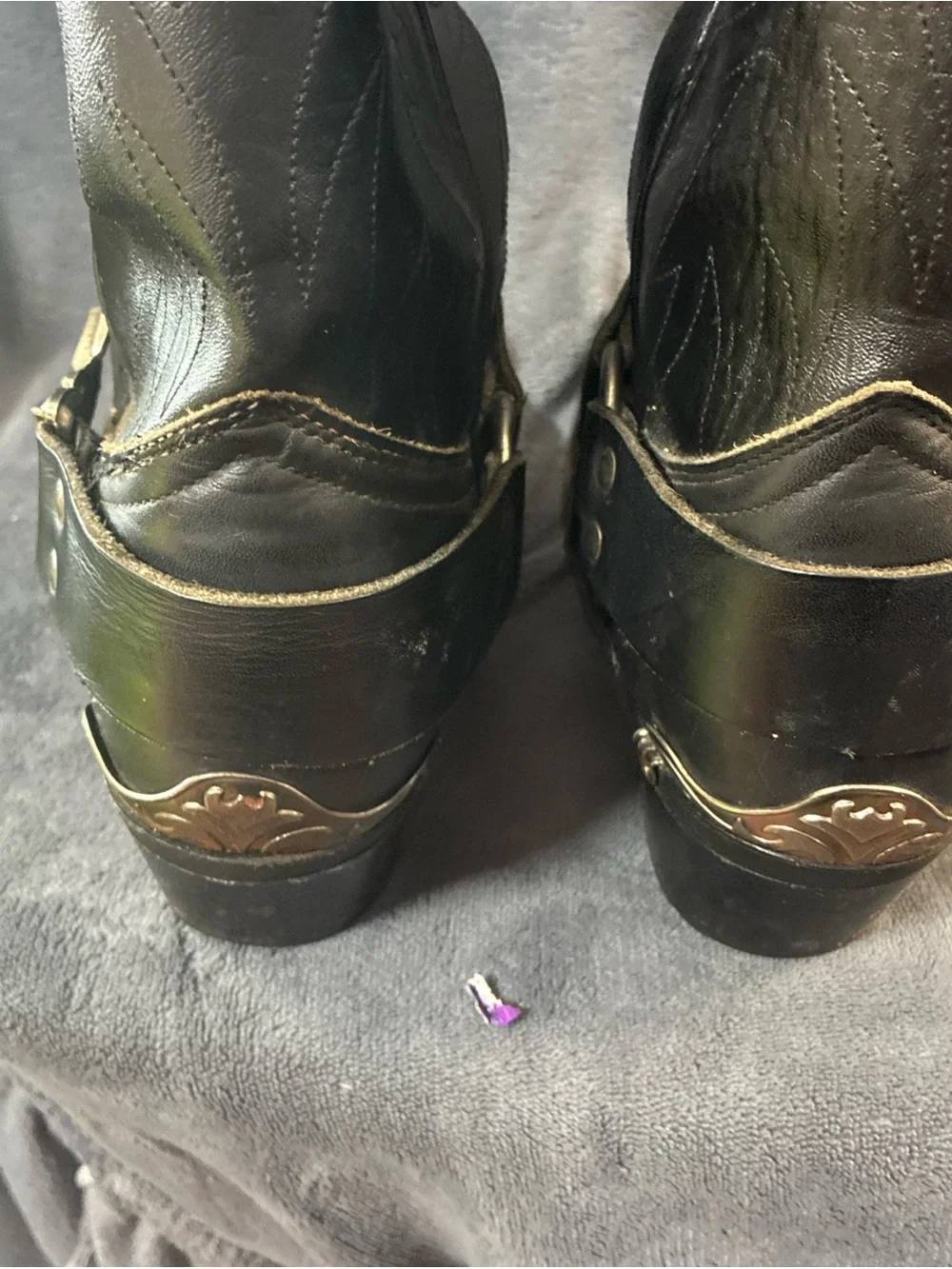 Men's Black Leather Harness Boots - Classic Western Style
